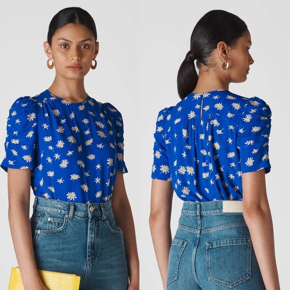 Whistles Scattered Daisy Shell Top Blue US 8